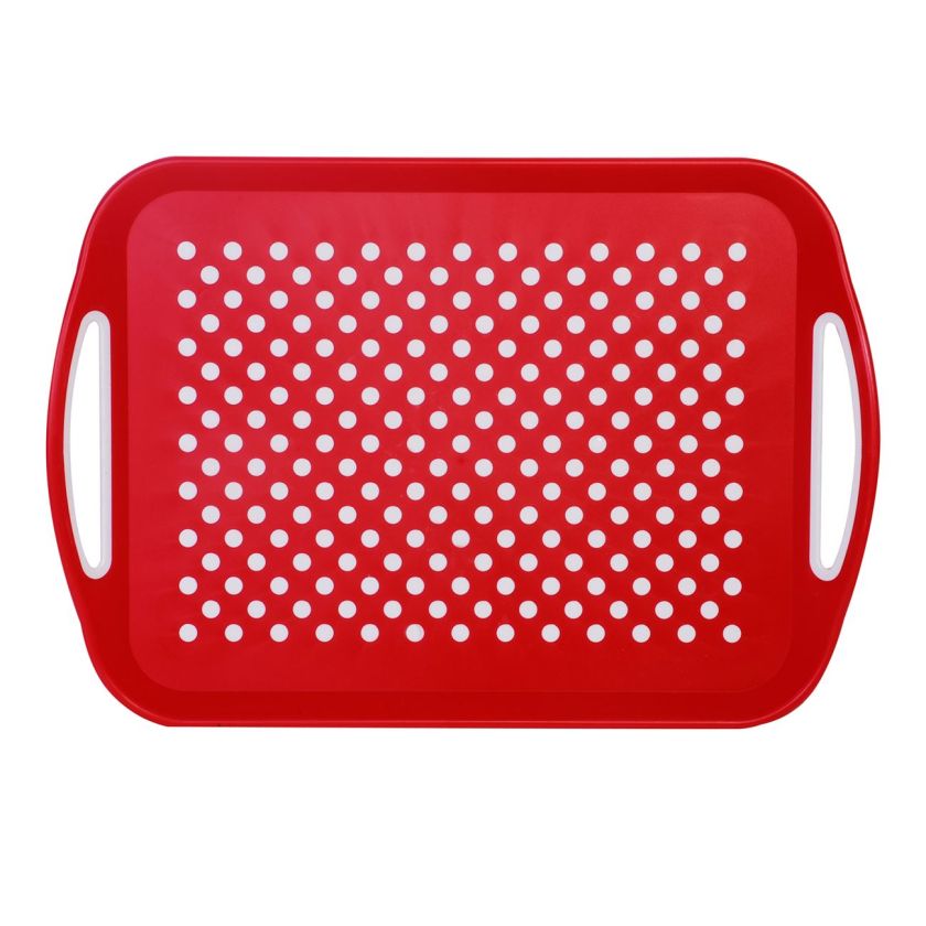 Табла за сервиране - пластмасова - червена - точки - 47 х 32 см.