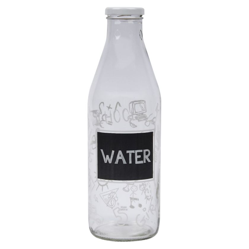 Стъклена бутилка за вода - Water - метална капачка - 1 л.