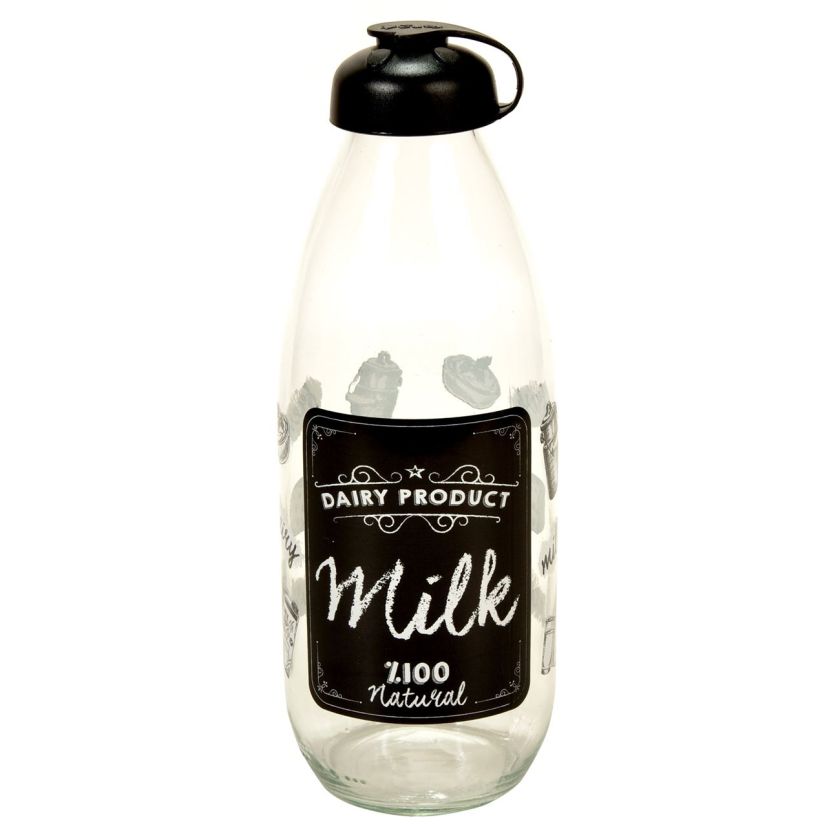 Стъклена бутилка за вода и мляко - подвижна тапа - 1 л.