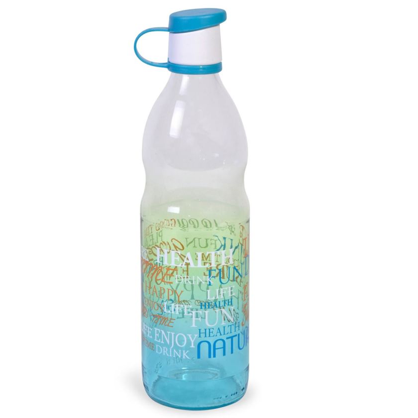 Стъклена бутилка за вода - синя - подвижна тапа - 1 л.