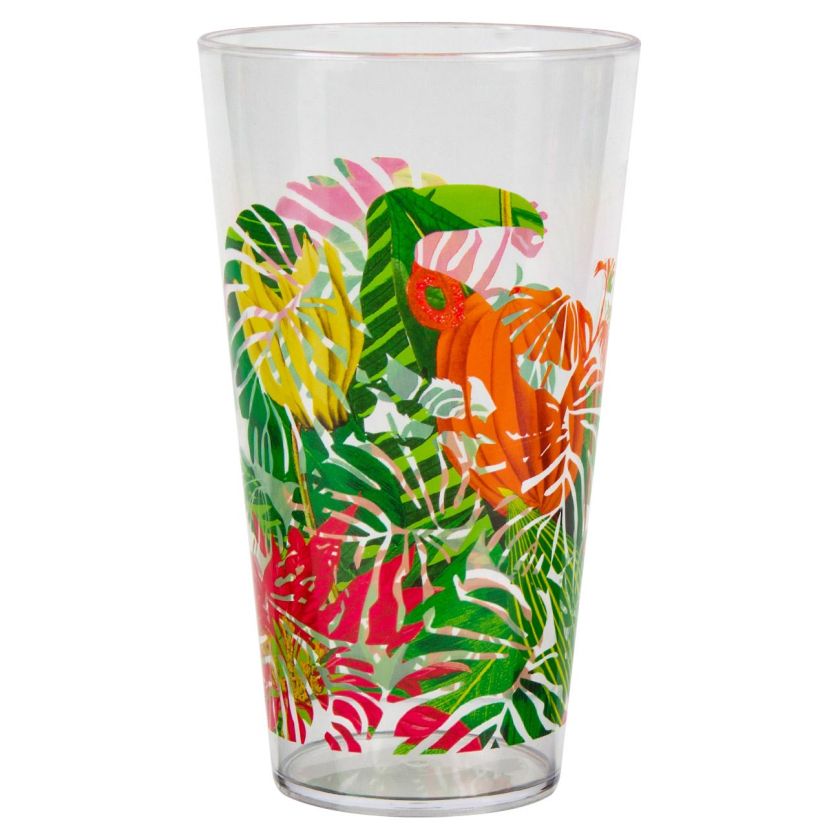 Чаша - пластмасова - прозрачна - тропически листа - 600 мл.