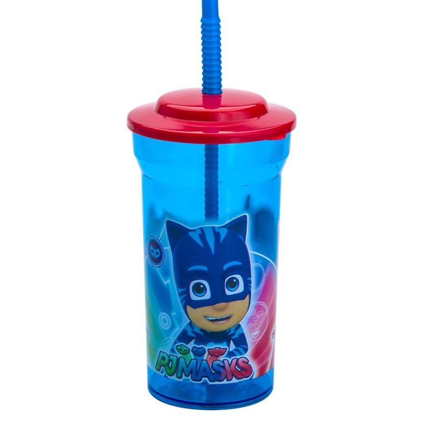 Пластмасова чаша - с капак и сламка - PJ MASKS - 460 мл.