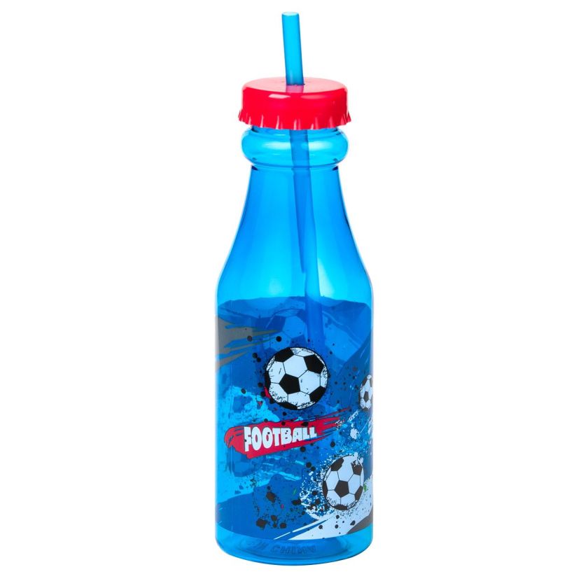 Пластмасова бутилка - с капачка и сламка - футбол - 500 мл.
