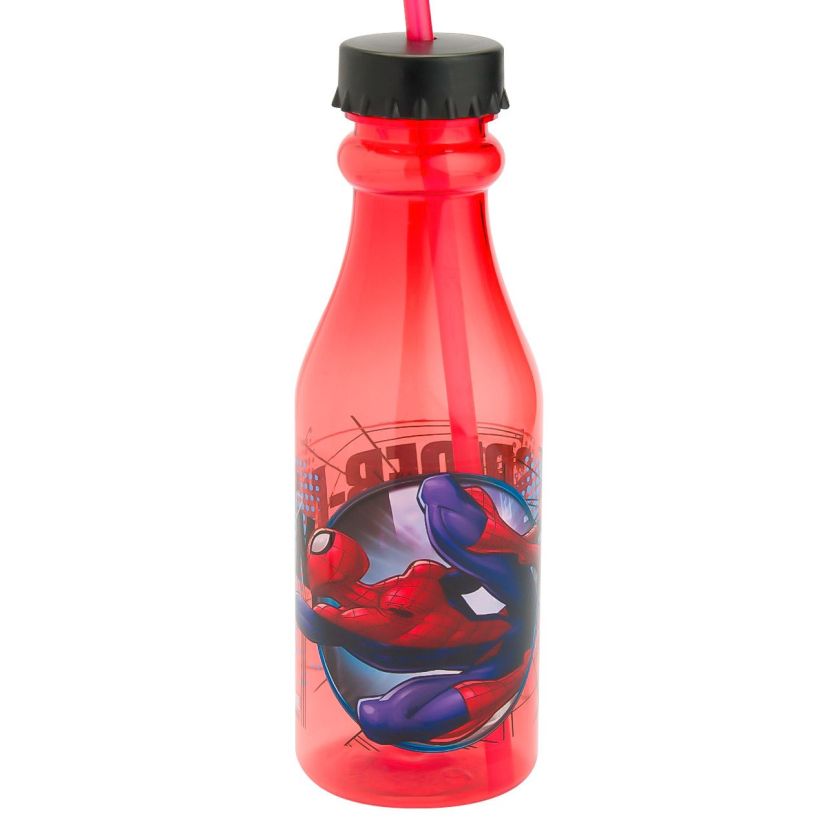 Пластмасова бутилка - с капачка и сламка - SPIDERMAN - 500 мл.