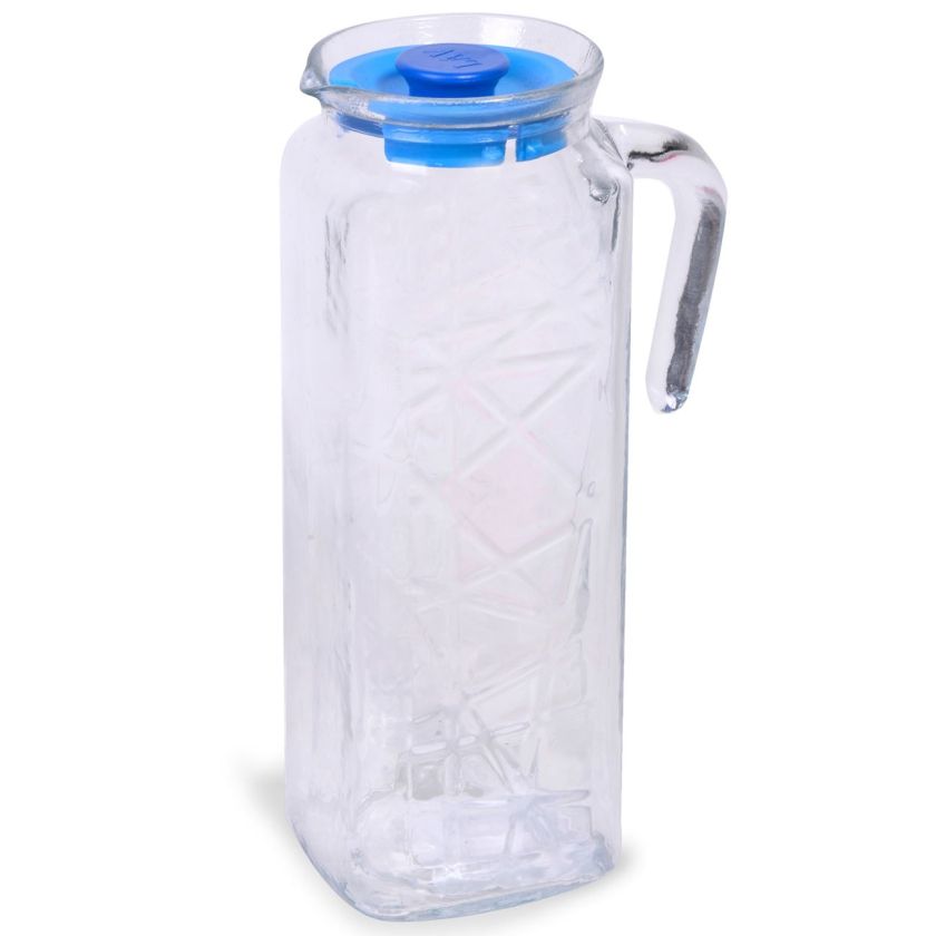 Кана - стъклена - прозрачна - син капак - 1.2 л.