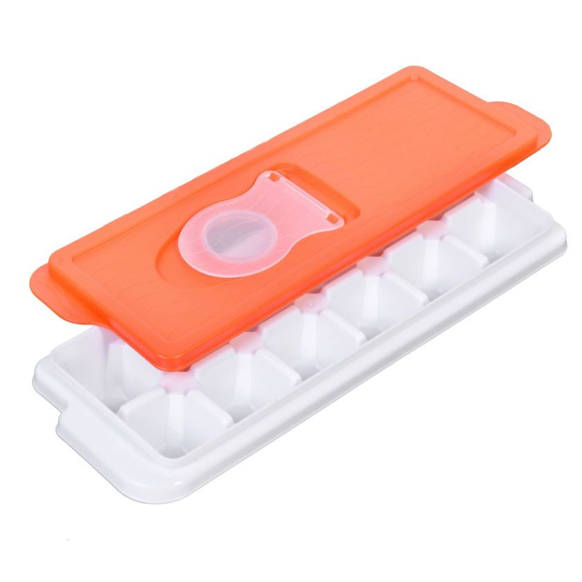 Форма за лед - пластмасова - оранжев капак - 12 отделения