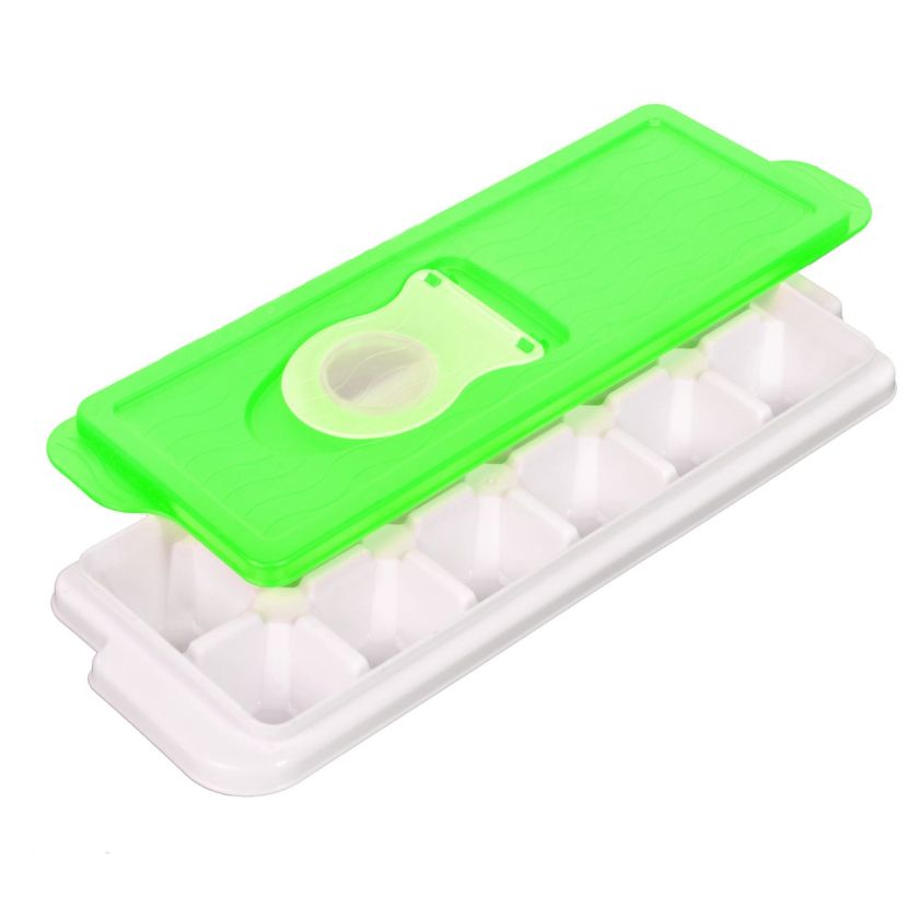Форма за лед - пластмасова - зелен капак - 12 отделения