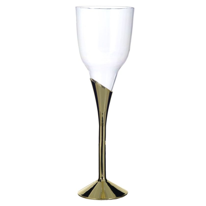 Чаша за шампанско - пластмасова - златисто столче - 200 мл. - 3 бр.