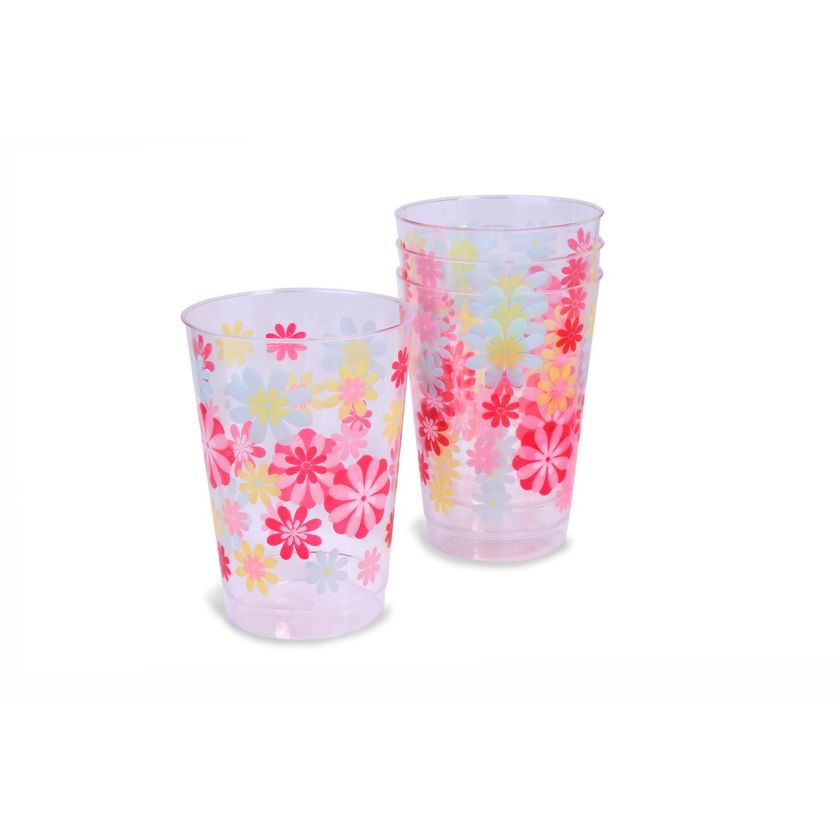Чаши за еднократна употреба - пластмасови - цветя - 390 мл. - 8 бр.
