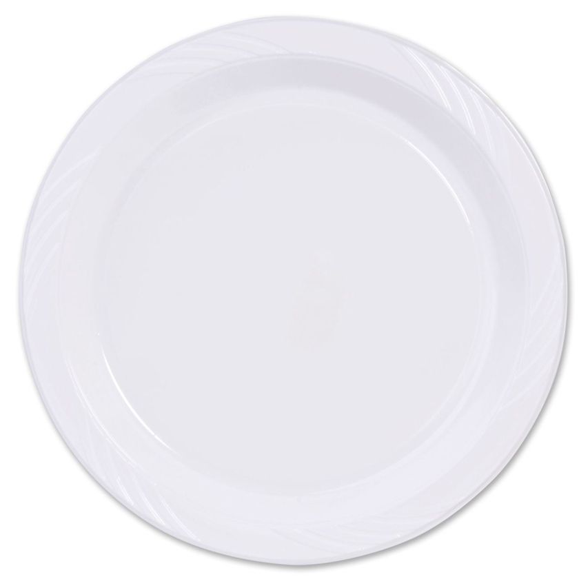Кръгли чинии - пластмасови - бели - 22 см. - 50 бр.