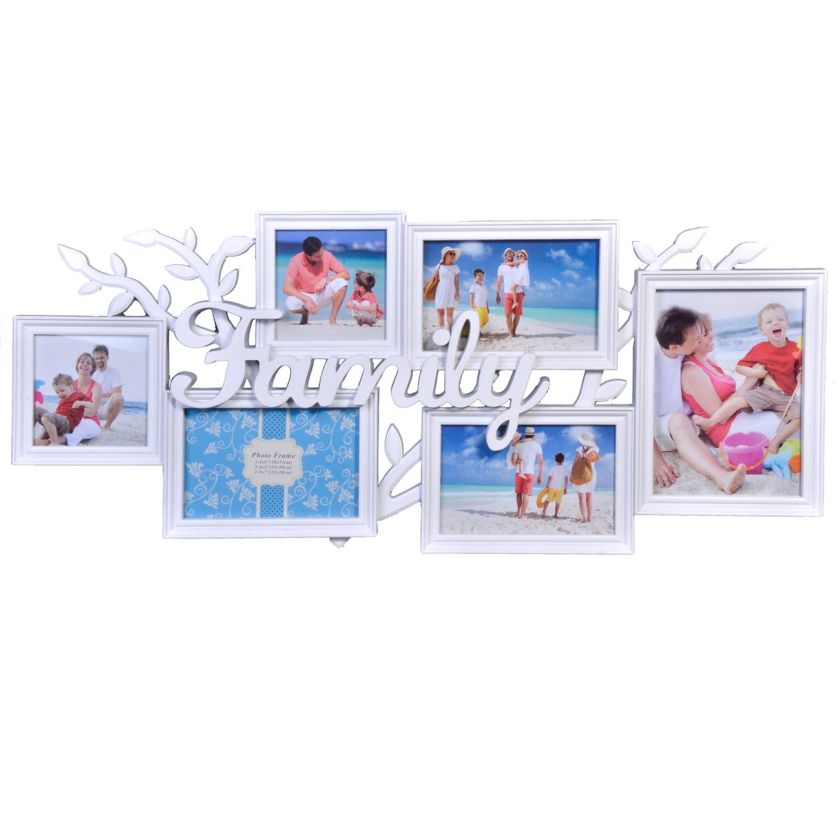Рамка за 6 снимки - бяла - Family - 64 x 28 см.