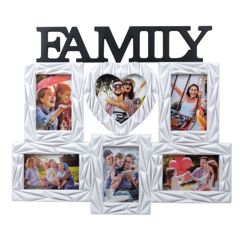 3D рамка за 6 снимки - бяла - Family - 55 x 47 см.