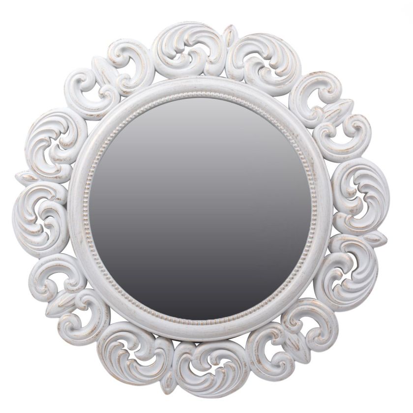 Стенно огледало - кръгло - бяло и златисто - 52 см.