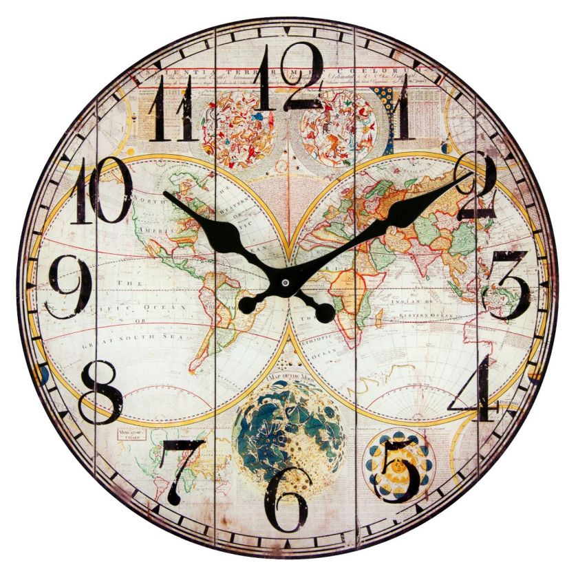 Стенен часовник - карта на света - 30 см.