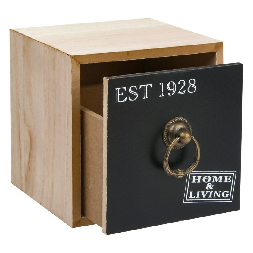 Кутия за ключове - дървена - черна - чекмедже - 11 х 11 см.