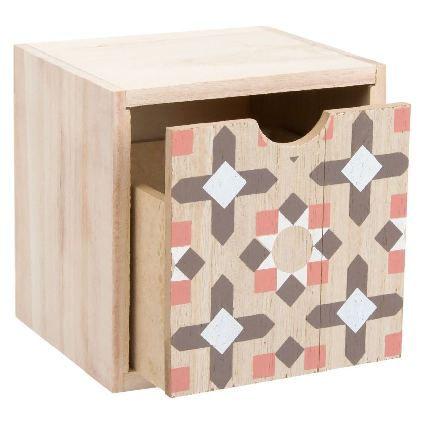 Кутия за ключове - дървена - шарки - чекмедже - 11 х 11 см.