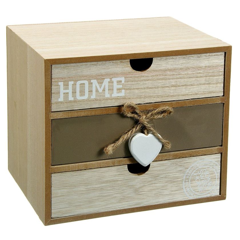 Кутия за ключове - дървена - бежова - 3 чекмеджета - 20 х 18 см.