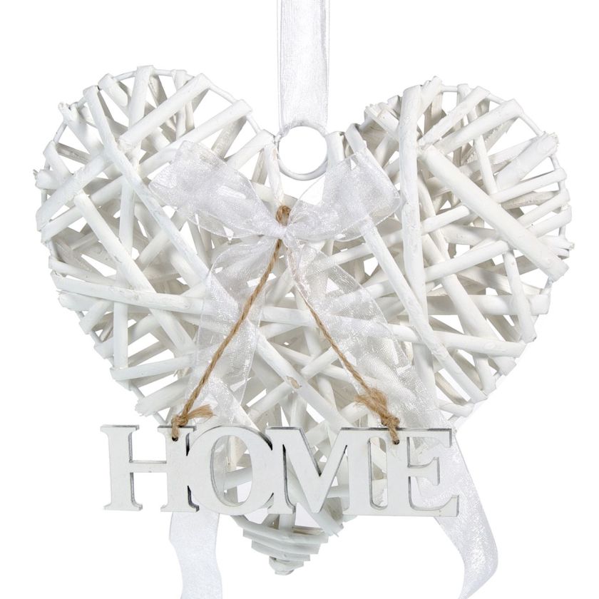 Декоративно сърце - висящо - бяло - HOME - 20 х 19 см.