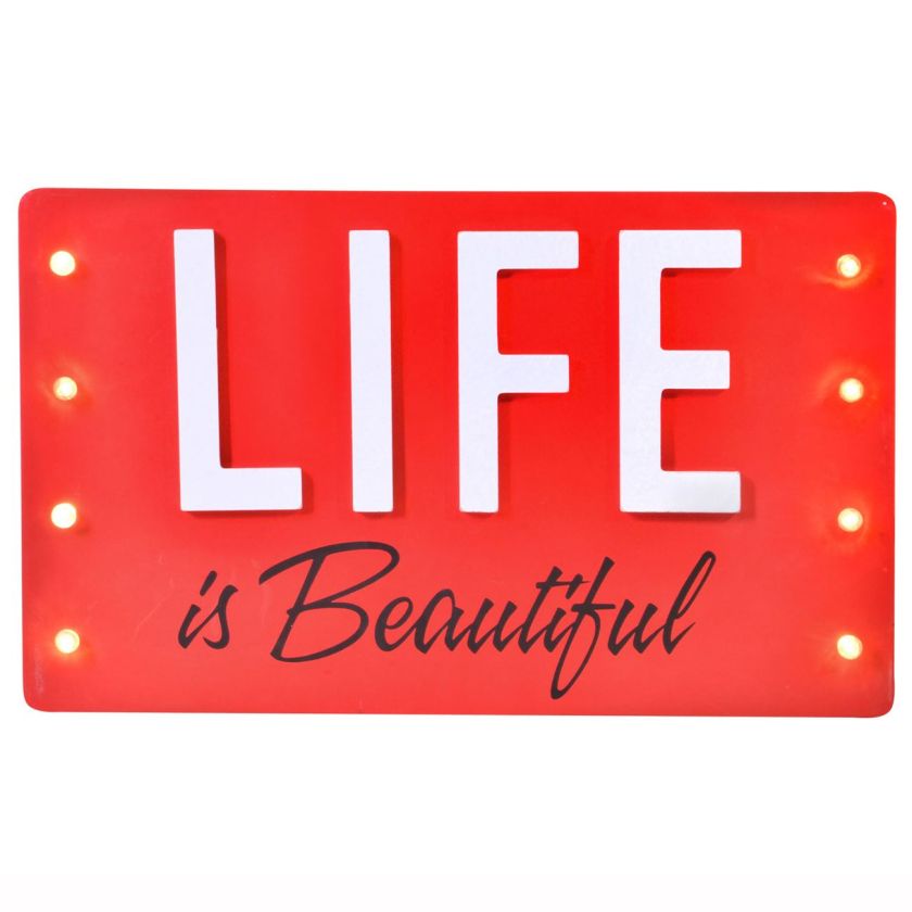 Светеща декоративна табела - Life is Beautiful - 30 х 21 см.