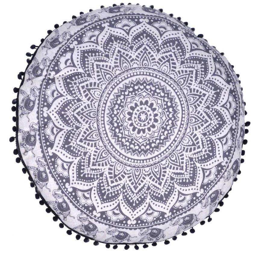Декоративна възглавница - кръгла - черно-бяла - 60 см.