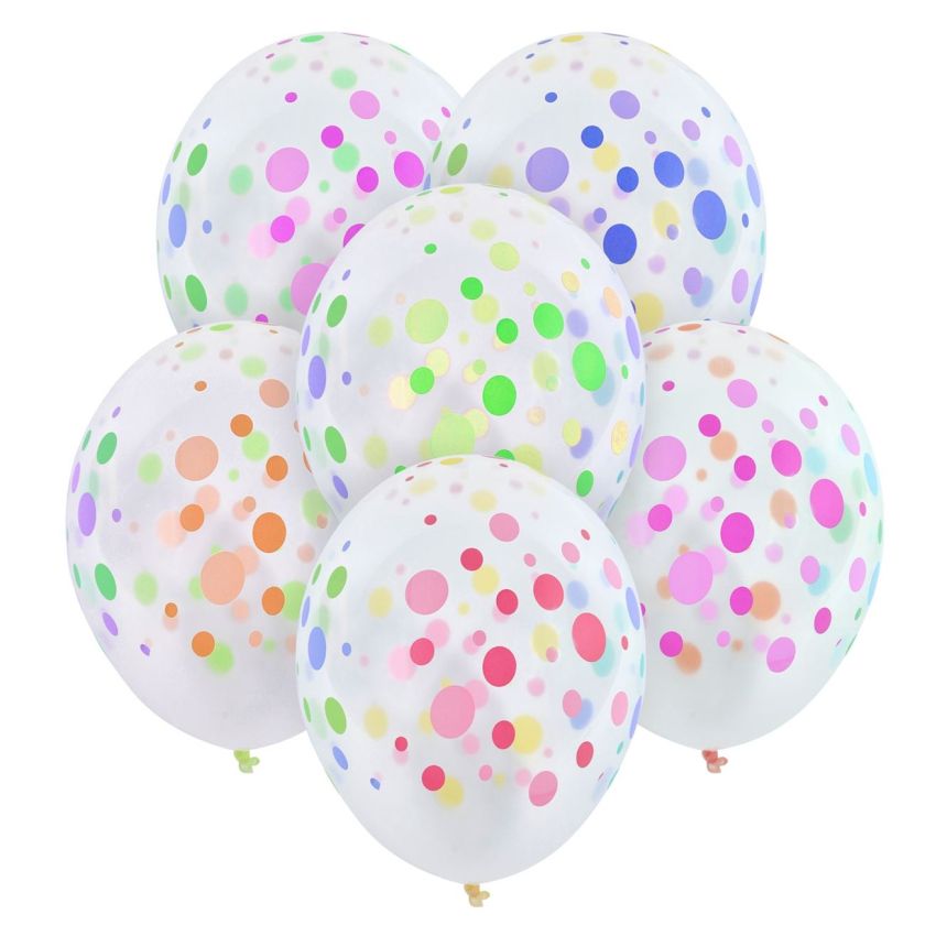 Парти балони - бели - цветни точки - 30 см. - 30 бр.