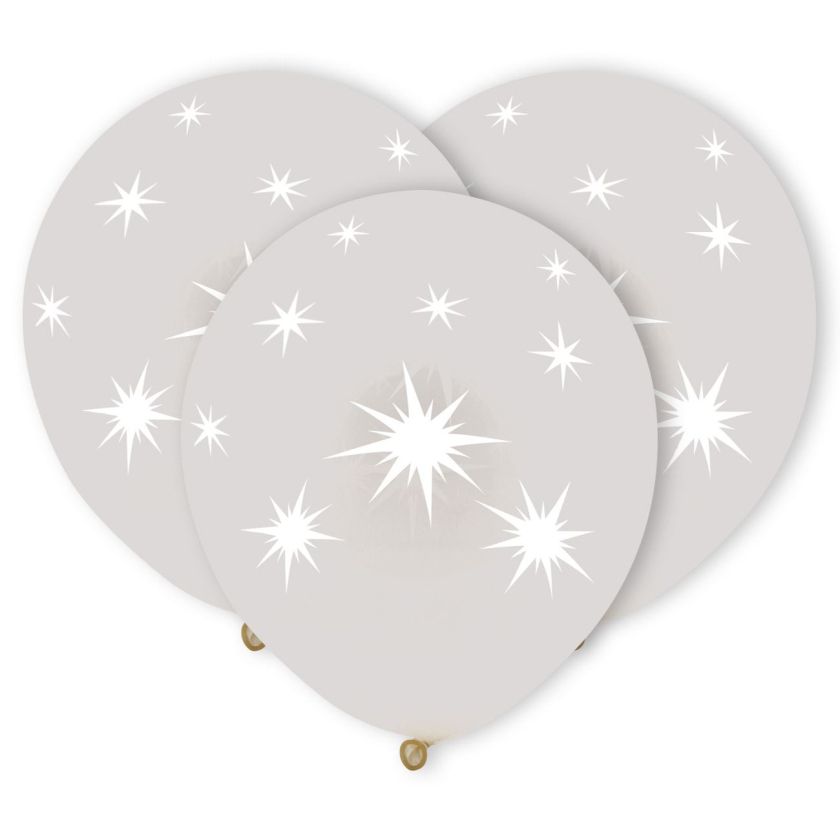 Парти балони - екрю - бели звезди - 30 см. - 10 бр.
