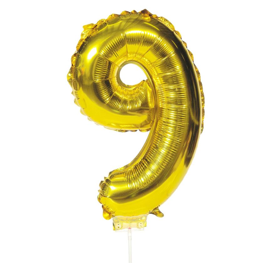 Парти балон - златист - цифра 9 - 30 х 12 см.