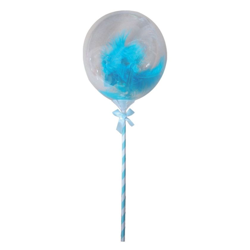Парти балон - прозрачен - сини пера - 11 см.
