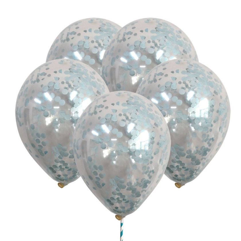 Парти балони - със сини конфети - 23 см. - 5 бр.