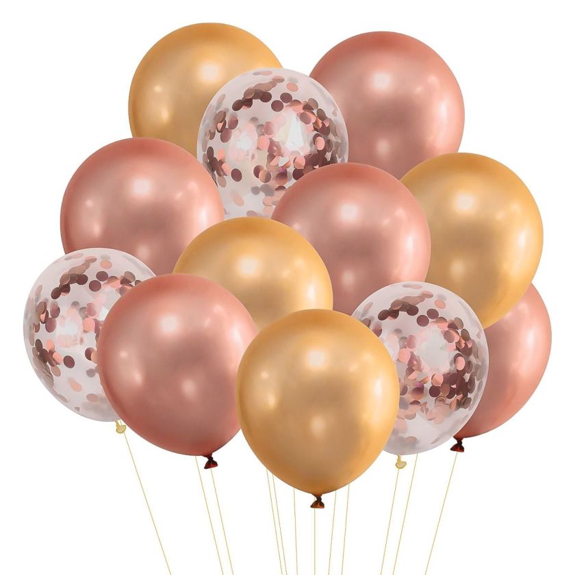 Парти балони - златисти и бронзови - с конфети - 30 см. - 12 бр.