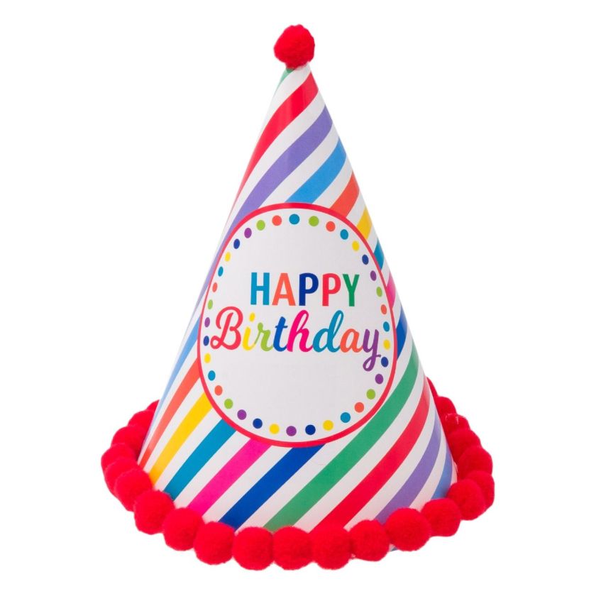Парти шапка - Happy Birthday - цветно райе