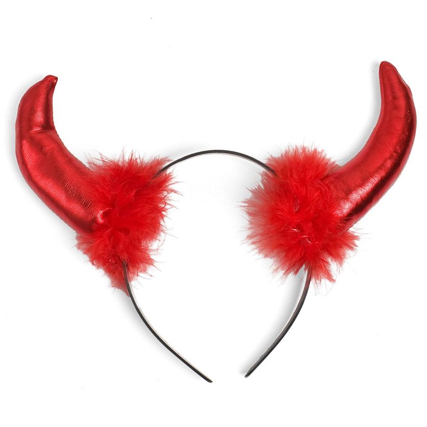 Карнавална диадема - дяволски рога - червен пух