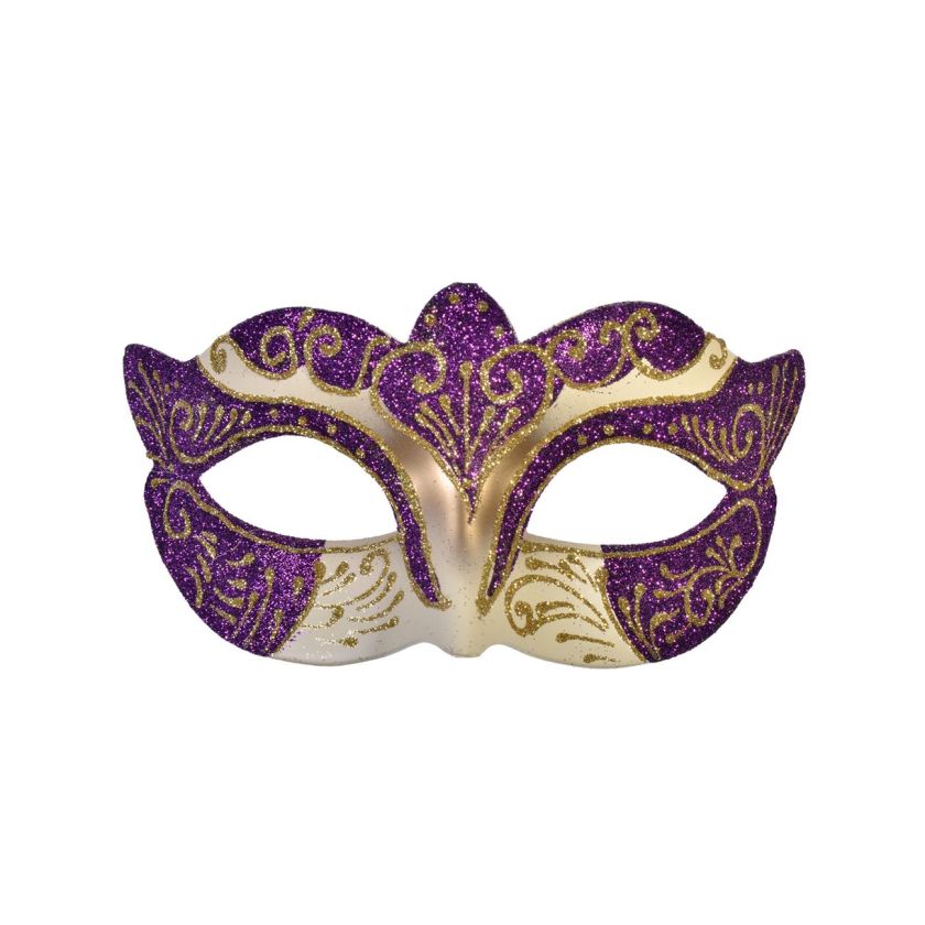 Карнавална маска - домино - лилаво и златисто