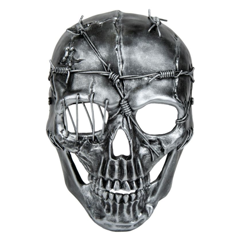Карнавална маска - череп - сребриста - бодлива тел