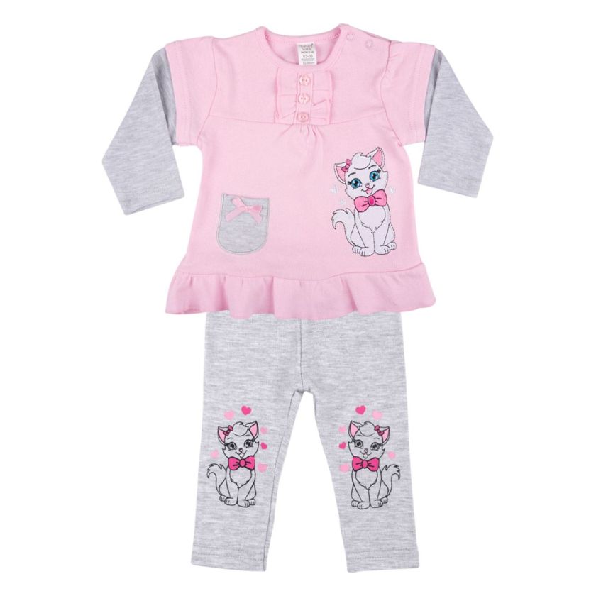 Бебешка пижама - розово и сиво - котки