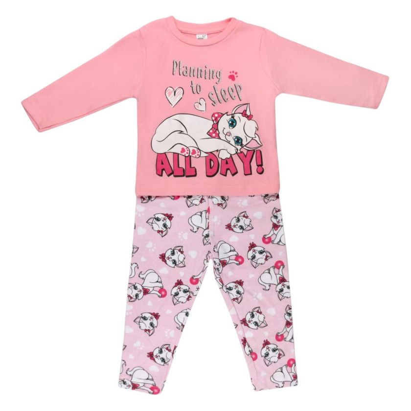 Бебешка пижама - зимна - розова - котка