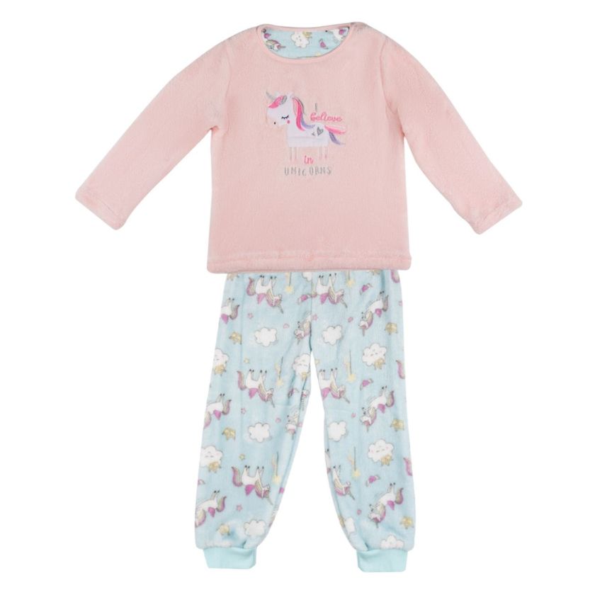 Бебешка пижама - зимна - розово и резеда - еднорог