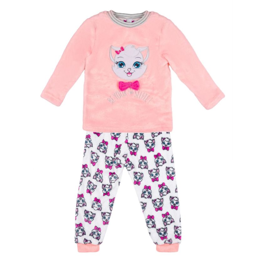 Бебешка пижама - зимна - корал - котка