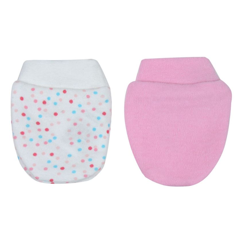 Бебешки ръкавички - бяло и розово - точки - 2 чифта