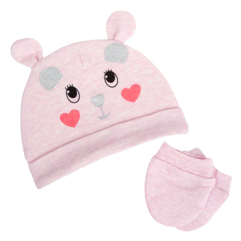 Бебешки комплект - шапка и ръкавици - розови