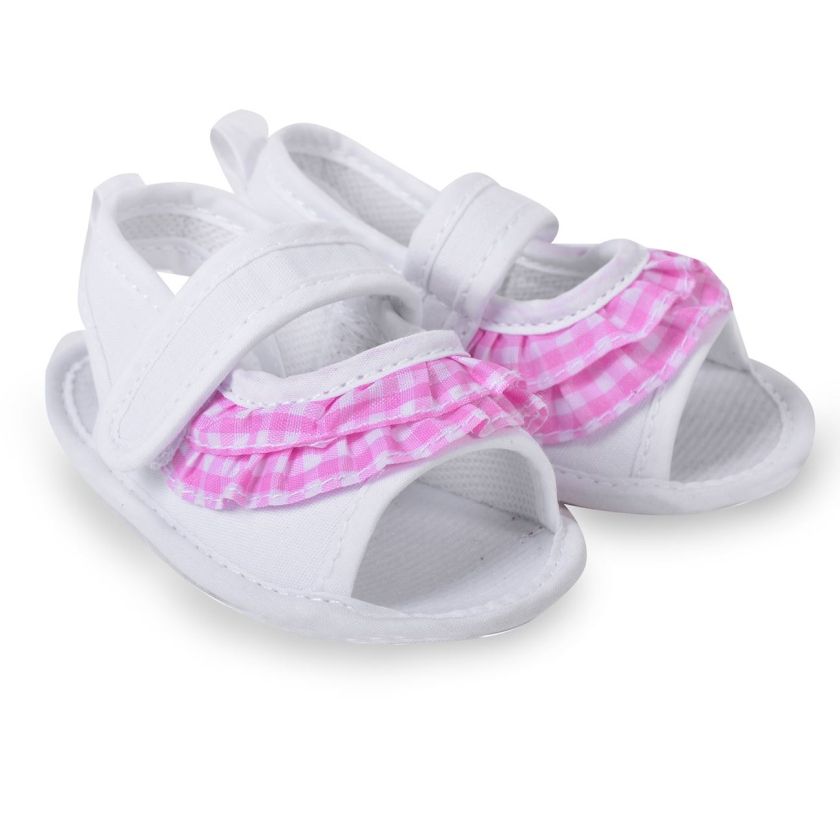 Бебешки сандали - бели - розово каре