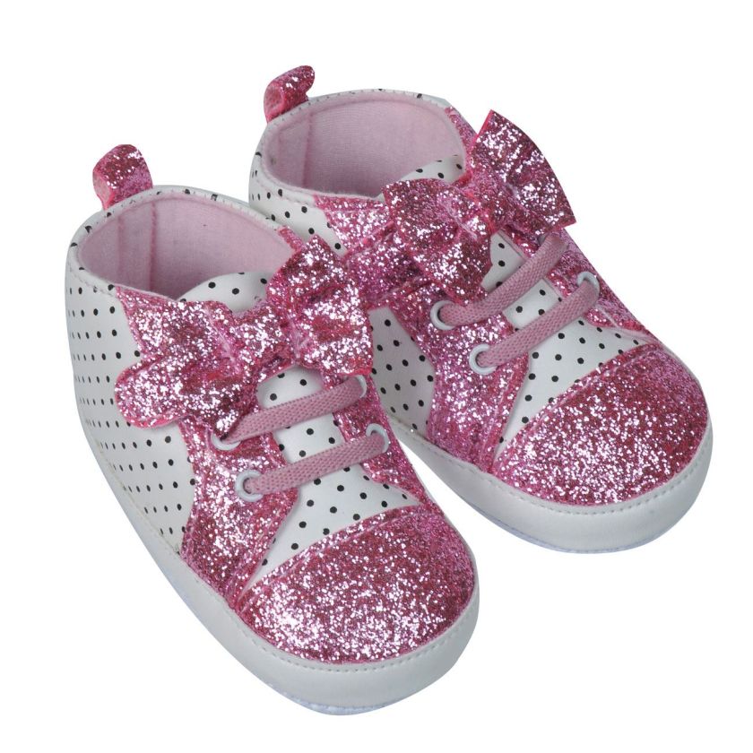 Бебешки обувки - бяло и розово - брокат