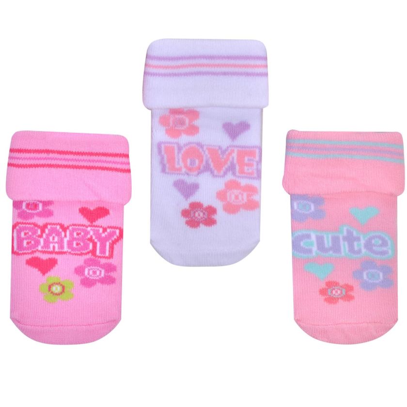 Бебешки чорапи - розови - надпис - 3 чифта
