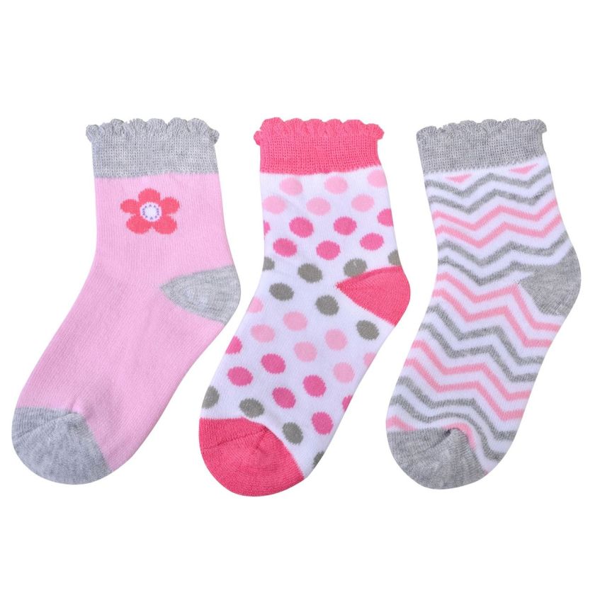 Бебешки чорапи - розови - райе - точки - 3 чифта