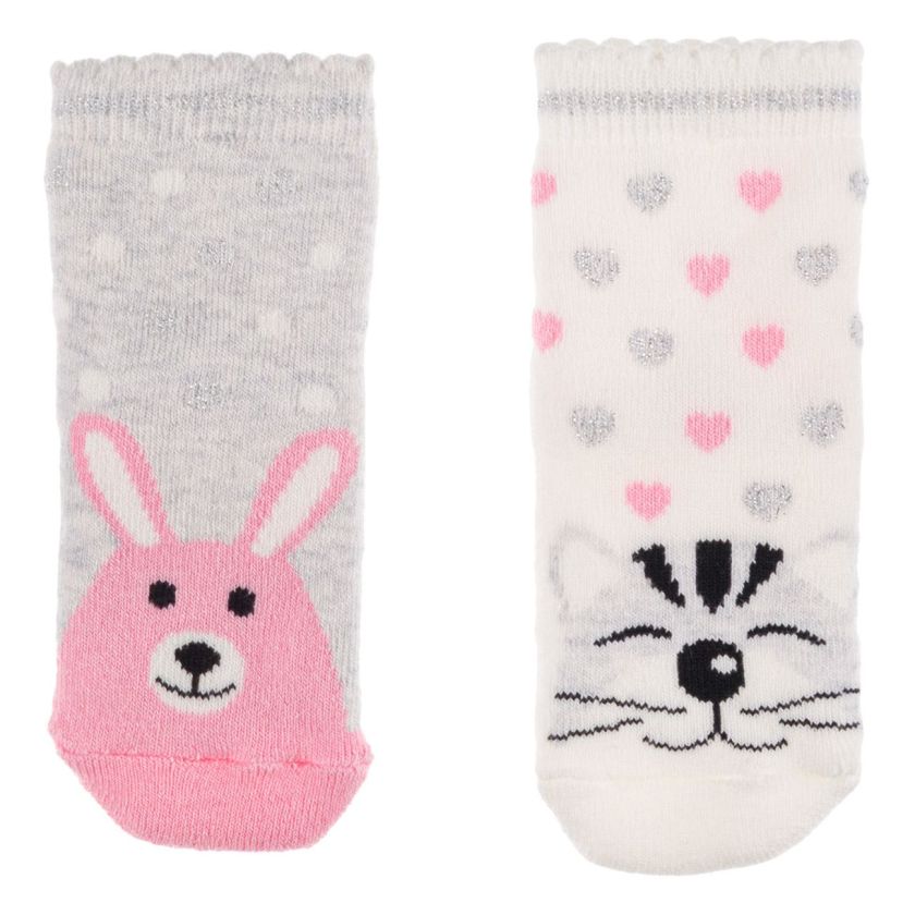 Бебешки чорапи - хавлиена подплата - зайче и тигър - 2 чифта