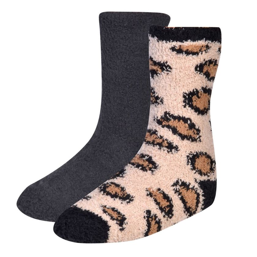 Домашни термо чорапи - черни и леопард