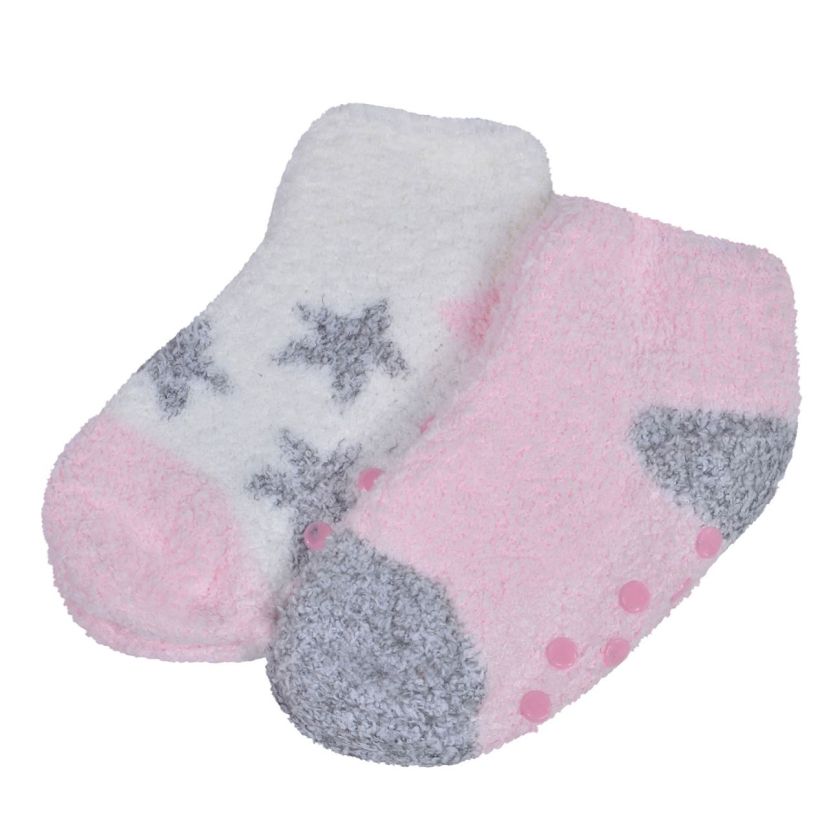 Домашни термо чорапи - розово и бяло - къси - 2 чифта