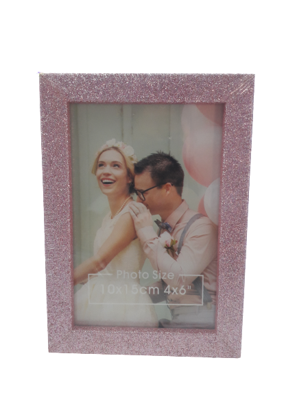 Рамка за снимка - розова - блестяща - със стойка - 10 x 15 см.
