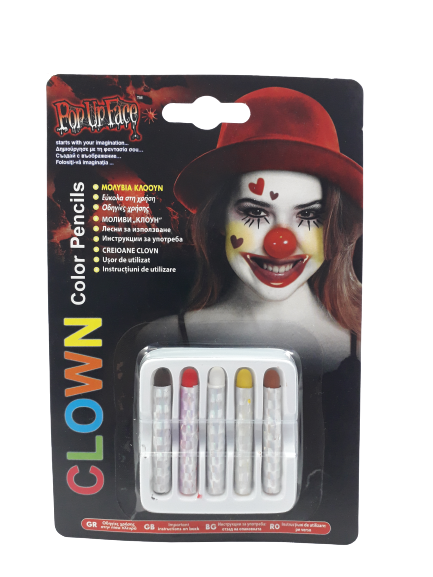 Карнавални моливи за лице - Клоун - 5 цвята