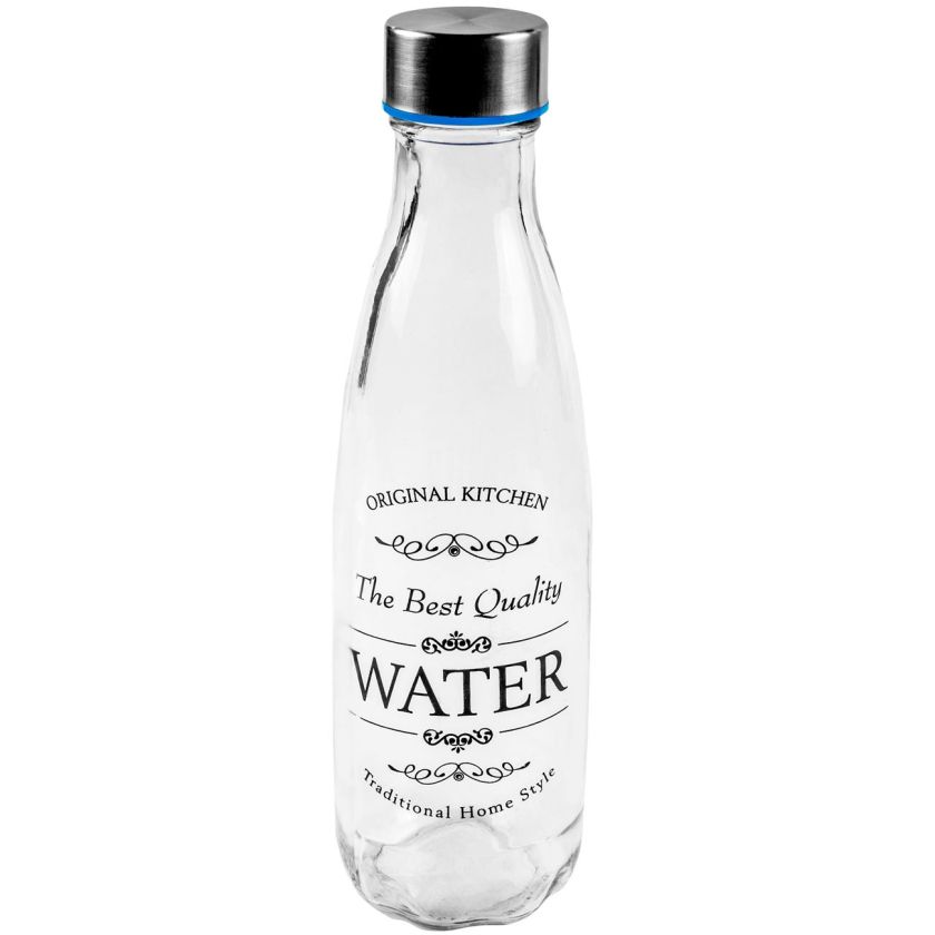 Стъклена бутилка за вода - Water - метална капачка - 500 мл.